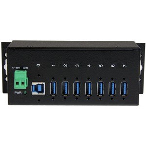 7 Port Industrial USB 3.0 Hub - 15kV ESD and 350W Surge Protection - DIN Rail / Surface Mountable Metal Housing - Wide-ran