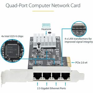 StarTech.com Scheda di rete 2.5 Gigabit a 4 porte - Scheda Ethernet PCIe da 2,5 Gbps NBASE-T, NIC Multi-Gigabit, Scheda LA