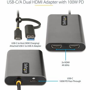 StarTech.com Adattatore USB-C a HDMI - Convertitore USB tipo C o A a 2x HDMI 4K 60Hz 100W PD - Adattatore video USB type C