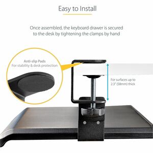 StarTech.com Under Desk Keyboard Tray, Clamp on Keyboard Holder, Up to 12kg/26.5lb, Height Adjustable, Ergonomic Sliding K