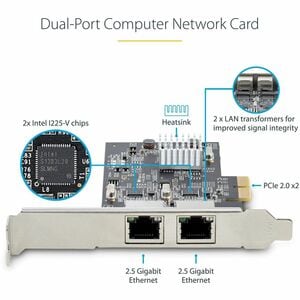 StarTech.com 2,5 Gigabit Ethernet Adapter für Server - 2.5GBase-T - Plug-in-Karte - PCI Express 2.0 x2 - Niedriges Profil 