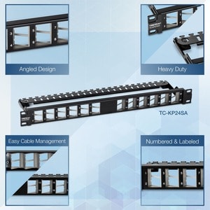 TRENDnet TC-KP24SA 24 Port(s) Network Patch Panel - Black - 1U High - Rack-mountable