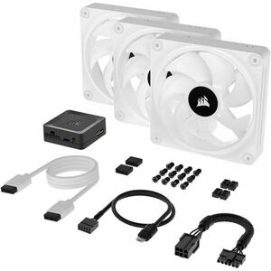 Corsair iCUE QX120 Cooling Fan - 3 x Fan(s) - 63.10 CFM Maximum Airflow - 2400 rpm - Magnetic Dome Bearing - RGB LED - Whi