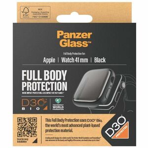 PanzerGlass Tempered Glass, Plastic, D3O Screen Protector for Watch 41mm - Black - For OLED Apple Watch - Drop Resistant, 