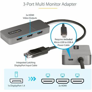 StarTech.com 3-Port MST Hub, DisplayPort to Triple 4K 60Hz HDMI, DP 1.4 Multi-Monitor Adapter, Windows Only - DisplayPort 