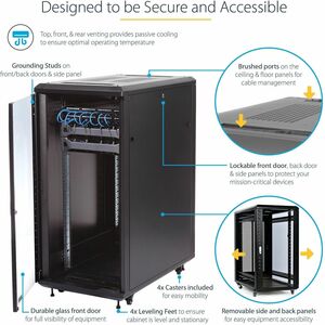 32U 19IN Server Rack Cabinet - Adjustable Depth 6-32IN - Flat Pack - Lockable 4-Post Network/Data/AV Equipment Rack Enclos
