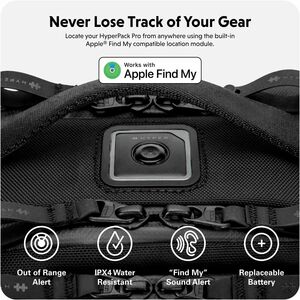 Hyper HyperPack Pro HP20P2BKGL Carrying Case (Backpack) for 32.8 cm (12.9") to 40.6 cm (16") Apple MacBook - Black - Water