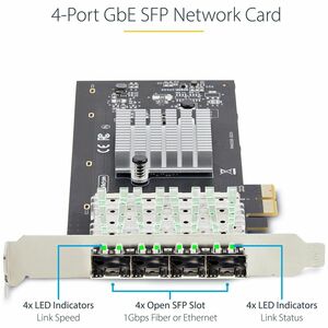 StarTech.com 4-Port GbE SFP Network Card, PCIe 2.0 x2 (x4, x8, x16 Compatible), Intel I350-AM4, Copper/Fiber Optic, Gigabi