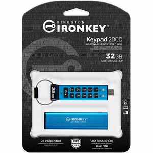 IronKey Keypad 200 32 GB USB 3.2 (Gen 1) Type C Flash Drive - Blue - XTS-AES, 256-bit AES - 145 MB/s Read Speed - 115 MB/s