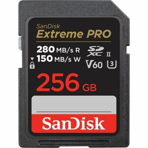 SanDisk Extreme PRO 256 GB Class 10/UHS-II (U3) V60 SDXC - 1 - 280 MB/s Read - 150 MB/s Write - Lifetime Warranty