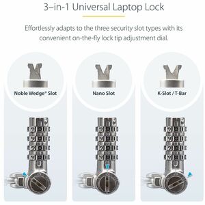 StarTech.com Universal Laptop Lock 6.6ft, Security Cable For Notebook Compatible w/Noble Wedge®/Nano/K-Slot; Keyless Combo
