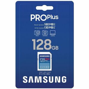 Samsung PRO Plus 128 GB Class 10/UHS-I (U3) V30 SDXC - 1 Pack - 180 MB/s Read - 130 MB/s Write - 10 Year Warranty