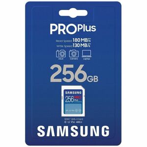 Samsung PRO Plus 256 GB Class 10/UHS-I (U3) V30 SDXC - 1 Pack - 180 MB/s Read - 130 MB/s Write - 10 Year Warranty