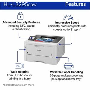 Brother HL-L3295CDW Wireless Compact Digital Color Printer with Laser Quality Output, Duplex, NFC and Mobile Printing & Et