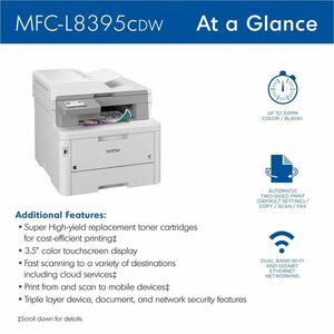 Brother Workhorse MFC-L8395CDW Wired & Wireless Laser Multifunction Printer - Color - Copier/Fax/Printer/Scanner - 31 ppm 