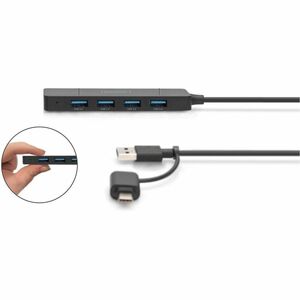 Digitus USB 3.0 Hub 4-Port, Slim Line. Hostschnittstelle: USB 3.2 Gen 1 (3.1 Gen 1) Type-A + Type-C, Hub-Schnittstellen: U