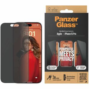 PanzerGlass Privacy Screen Protector for iPhone 15 Pro - Clear - For LCD iPhone 15 Pro - Drop Resistant, Shock Resistant, 