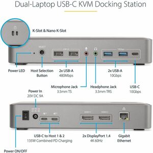 StarTech.com USB 3.2 (Gen 2) Type C Docking Station for Mouse, Monitor, Desktop PC, Keyboard, Notebook - Charging Capabili