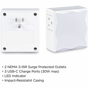 CyberPower P2WUC3 Home Office 2 - Outlet Surge Protector with 500 J Surge Suppression - Clamping Voltage 900V, NEMA 5-15P,