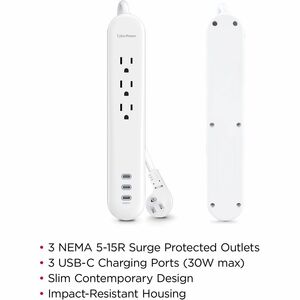 CyberPower P304UC3 Home Office 2 - Outlet Surge Protector with 500 J Surge Suppression - Clamping Voltage 900V, 4 ft Cord,