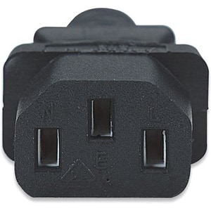 Manhattan Mains Power Cord/Cable, Euro 2-pin plug (CEE 7/4 Schuko) to C13 Female (kettle lead), 1.8m, 16A, Black, Lifetime