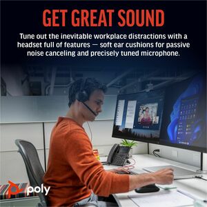 Poly Blackwire 5220 Com fios Na orelha, Headset Estéreo Fone de ouvido - Preto - Microsoft Teams Certification - Binaural 