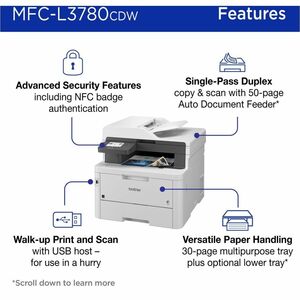 Impresora Láser Multifunción Brother MFC-L3780CDW Con cable e inalámbrico - Color - Copiadora/Fax/Impresora/Escáner - 600 