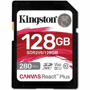 Kingston Canvas React Plus 128 GB Class 10/UHS-II (U3) V60 SDXC - 280 MB/s Read - 100 MB/s Write