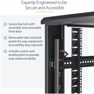 StarTech.com 42U Rack Cabinet for Server - Black - Steel, Mesh - 907 kg Maximum Weight Capacity - 907 kg Static/Stationary