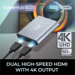 Adesso USB-C to Dual HDMI Adapter - 2 x HDMI Digital Audio/Video - Female - 1 x USB Type C - Male - 3840 x 2160 Supported 
