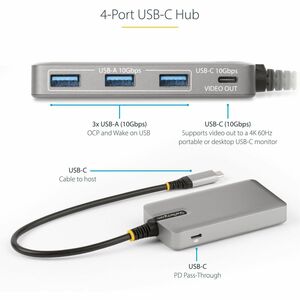 StarTech.com 4-Port USB-C Hub - USB 3.2 (Gen 2) Type C - Portable - 5 USB Port(s) - UASP Support - PC, Mac, ChromeOS, iPadOS