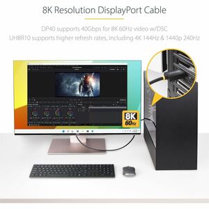 StarTech.com 2m DisplayPort 2.1 Cable, VESA Certified DP40 DisplayPort Cable w/UHBR10/HDR/DSC 1.2a/HDCP 2.2, 8K 60Hz, DP 2