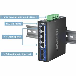 TRENDnet TI-G51SC 5 Ports Ethernet Switch - Gigabit Ethernet - 1000Base-T, 1000Base-SX - 2 Layer Supported - Modular - 3.6