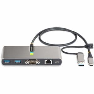 StarTech.com Hub USB-C a 2 porte con Ethernet Gb e seriale RS232 FTDI, dongle USB-C/USB-A collegato, 100W PD Pass-Through,