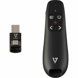 Pointeur de Présentation Laser V7 WP500C - Fréquence radio - USB Type C, USB Type A - 5 Bouton(s) - Noir - Sans fil - 50 m