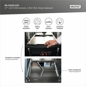 Digitus LCD Rack Console KVM Switch - Jet Black - 43.2 cm (17") LCD - Full HD - 1920 x 1080 - 1 x USB - 1 x VGA - Keyboard