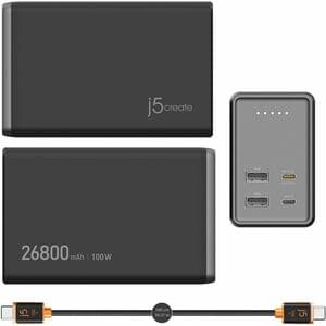 j5create JPB264100 Power Bank - Black - For Control Interface Device, Notebook, Tablet PC, Mobile Device - 1 x Type-C 100W