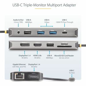 StarTech.com USB 3.2 (Gen 1) Type C Rugged Docking Station for Monitor, Desktop PC, Notebook, Headphone, Card Reader - Cha