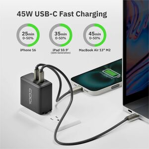 CODi 45W Wall Charger Duel USB-C Charging Ports - Overcurrent, overload, overvoltage protection, and short circuit protect