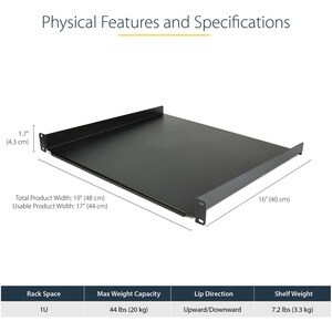 1U Server Rack Shelf - 16 Deep - Cantilever Rack Shelf for 19 Network Equipment (CABSHELF116)