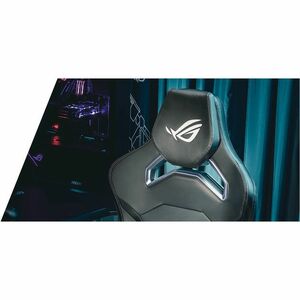 ROG Chariot X gaming chair in racing-car style with Aura RGB lighting featuring an adjustable high-density foam headrest m