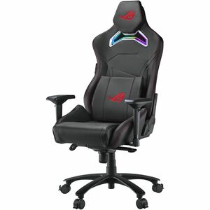ROG Chariot X gaming chair in racing-car style with Aura RGB lighting featuring an adjustable high-density foam headrest m