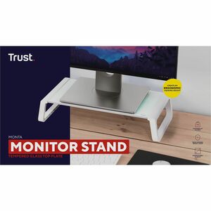 Trust Monta Monitor Stand - 10 kg Load Capacity - Desk, Freestanding - Tempered Glass - White, Transparent - For Monitor, 