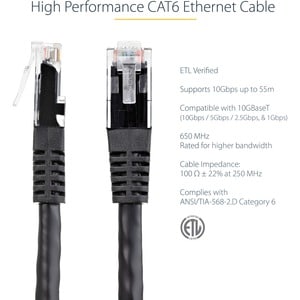 CAT6 PATCH CABLE WITH MOLDED RJ45 CONNECTORS - 10 FT. - BLACK