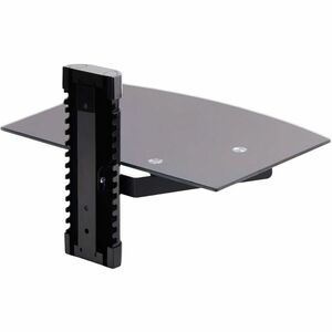 StarTech.com Floating Wall-Mounted AV Shelf, Adjustable Height Shelf For Under TV A/V Equipment, Black Tempered Glass Shel