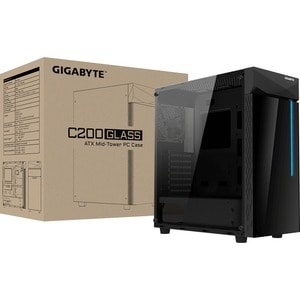 Gigabyte GB-C200G Computer Case - Mini ITX, Micro ATX, ATX Motherboard Supported - Mid-tower - Steel, Glass, Plastic - Bla