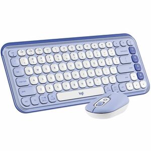 Logitech POP Icon Combo Keyboard & Mouse - Wireless Bluetooth Keyboard - Spanish - Off White, Lilac - Wireless Bluetooth M