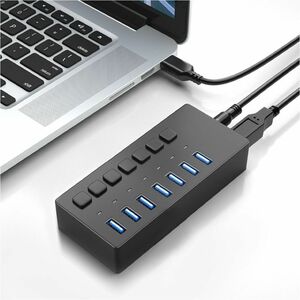 4XEM 7 Port USB 3.0 Power Switch Data Transfer Hub - USB Type A - 640 MB/s - Hard Drive, Keyboard, Mouse, Workstation - De
