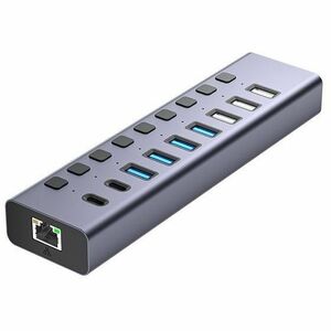 4XEM 10-port USB 3.0 Hub with Gigabit Ethernet - USB Type C - 640 MB/s - Keyboard, Mouse, Printer, Hard Drive, Notebook, D