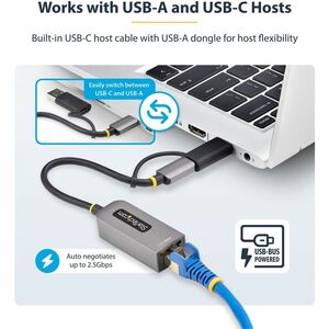 StarTech.com 2.5GbE USB-C to Ethernet Adapter with USB-A Converter, NBASE-T NIC, USB 3.0 Type-C 2.5/1G Multi Speed Network